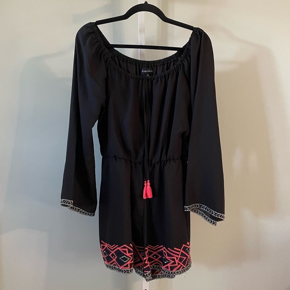 COPY - My Michelle Black & Hot Pink Embroidered Romper